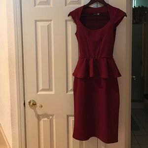 Boohoo Burgundy Red Peplum Dress